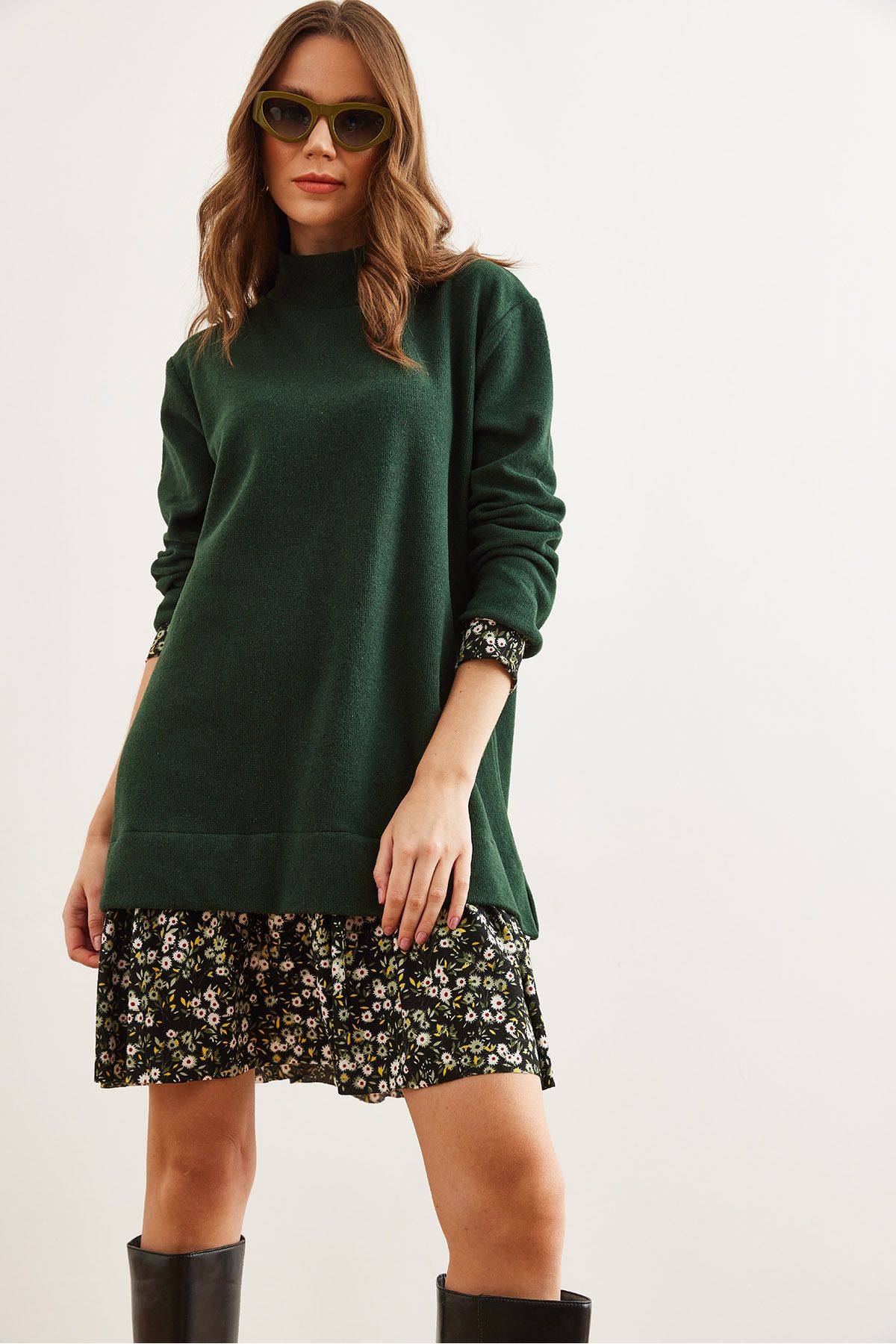 Kadın Yeşil Siyah Garnili Selanik Elbise ELB-19000965 Kadın Yeşil Siyah Garnili Selanik Elbise ELB-19000965