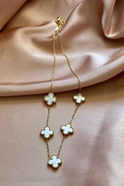 Paslanmaz Çelik Van Cleef Yonca Kolye Beyaz Kararmaz Paslanmaz Çelik Van Cleef Yonca Kolye Beyaz Kararmaz