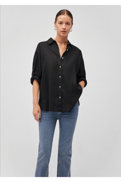 Siyah Keten Gömlek Loose Fit / Bol Rahat Kesim 1210747-900 Siyah Keten Gömlek Loose Fit / Bol Rahat Kesim 1210747-900