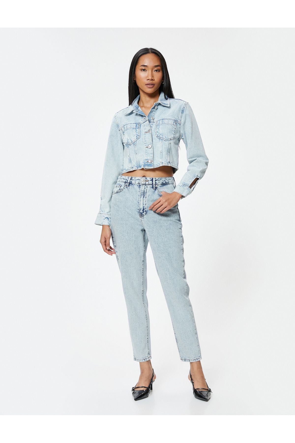 Yüksek Bel Kot Pantolon Crop Düz Paça - Mom Jean Yüksek Bel Kot Pantolon Crop Düz Paça - Mom Jean