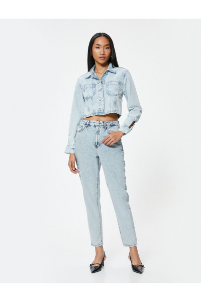 Yüksek Bel Kot Pantolon Crop Düz Paça - Mom Jean Yüksek Bel Kot Pantolon Crop Düz Paça - Mom Jean