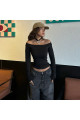 Siyah Madonna Yaka Uzun Kollu Crop Bluz Siyah Madonna Yaka Uzun Kollu Crop Bluz