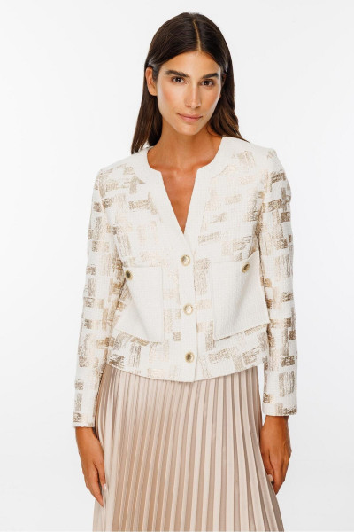 Modailgi Sıfır Yaka Enküstre Detaylı Kısa Ceket Ekru Modailgi Sıfır Yaka Enküstre Detaylı Kısa Ceket Ekru