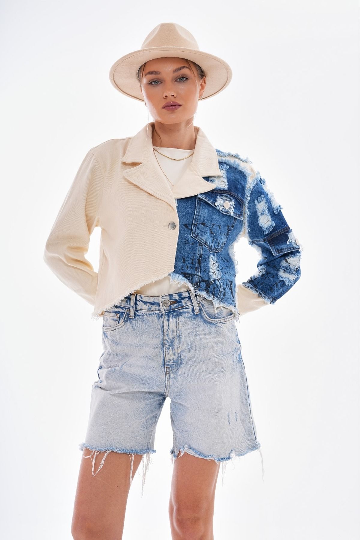 Yırtık Detaylı Bohem Denim Gabardin Ceket Yırtık Detaylı Bohem Denim Gabardin Ceket