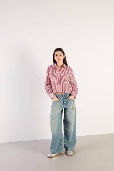 Verev Cepli Çizgili Gömlek G16024-z1 Verev Cepli Çizgili Gömlek G16024-z1