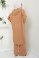 Kapüşonlu Hırka Pantolon Triko İkili Takım Camel HM2572 Kapüşonlu Hırka Pantolon Triko İkili Takım Camel HM2572
