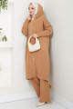 Kapüşonlu Hırka Pantolon Triko İkili Takım Camel HM2572 Kapüşonlu Hırka Pantolon Triko İkili Takım Camel HM2572