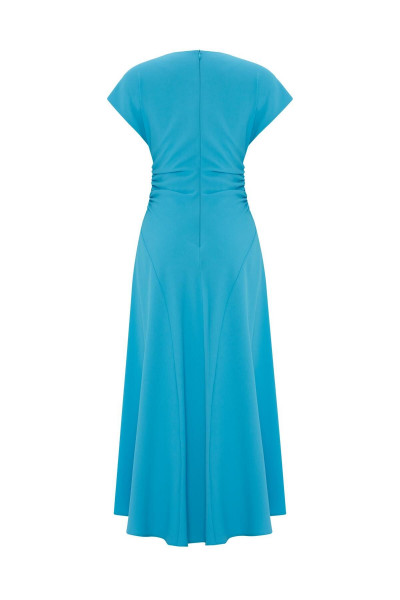 V Yaka Düşük Omuz Büzgü Detaylı Önden Yırtmaçlı Midi Krep Elbise V Yaka Düşük Omuz Büzgü Detaylı Önden Yırtmaçlı Midi Krep Elbise