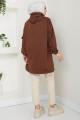 Kapüşonlu Kolu Cep Detaylı Sweatshirt Tunik Kahverengi HM2582 Kapüşonlu Kolu Cep Detaylı Sweatshirt Tunik Kahverengi HM2582