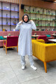 Kapşonlu Yandat Çıtçıtlı Sade Basic Uzun Tunik ve Pantolon İkili Spor Takım - 03071 - Gri Kapşonlu Yandat Çıtçıtlı Sade Basic Uzun Tunik ve Pantolon İkili Spor Takım - 03071 - Gri