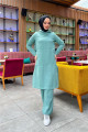 Kapşonlu Yandat Çıtçıtlı Sade Basic Uzun Tunik ve Pantolon İkili Spor Takım - 03071 - Çağla Yeşili Kapşonlu Yandat Çıtçıtlı Sade Basic Uzun Tunik ve Pantolon İkili Spor Takım - 03071 - Çağla Yeşili