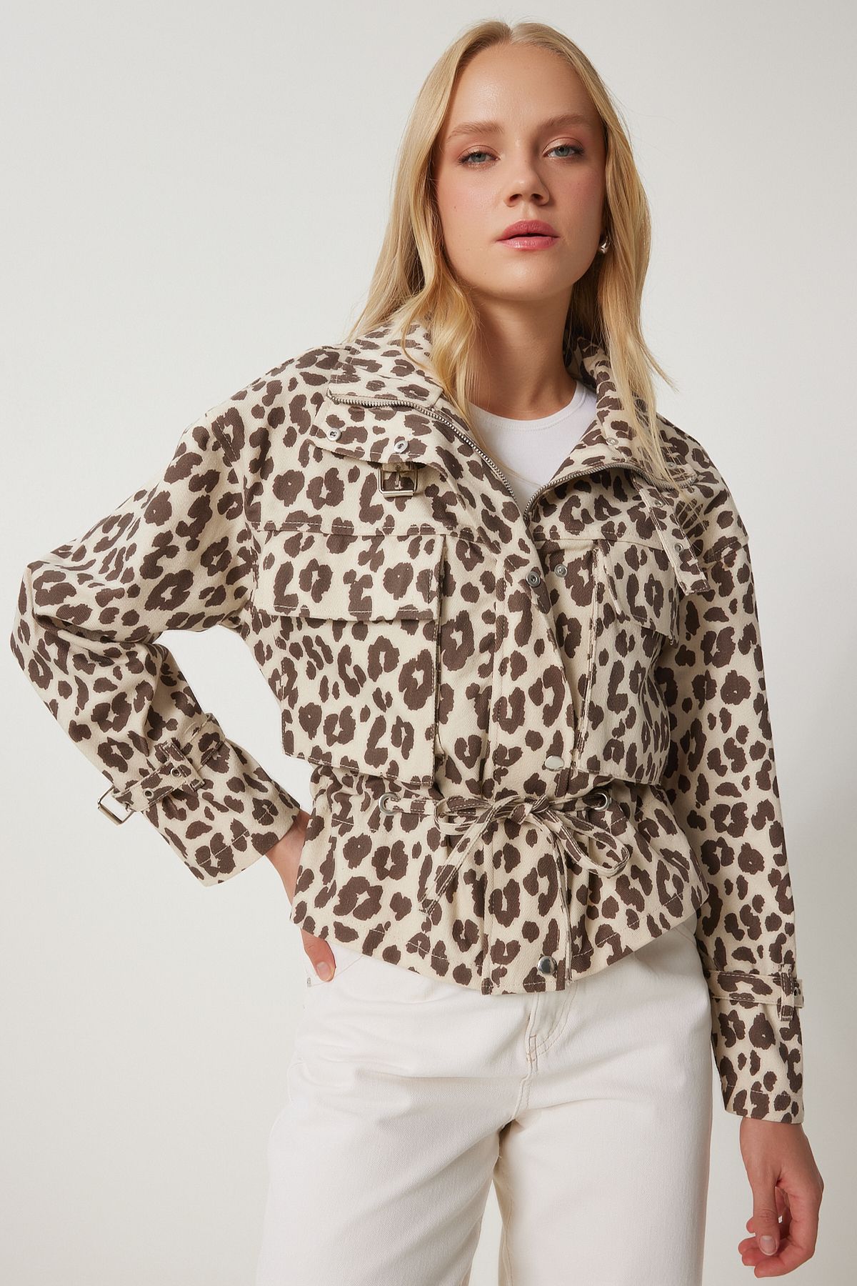 Leopar Desenli Gabardin Ceket BEJ KAHVERENGİ LSA0003 Leopar Desenli Gabardin Ceket BEJ KAHVERENGİ LSA0003
