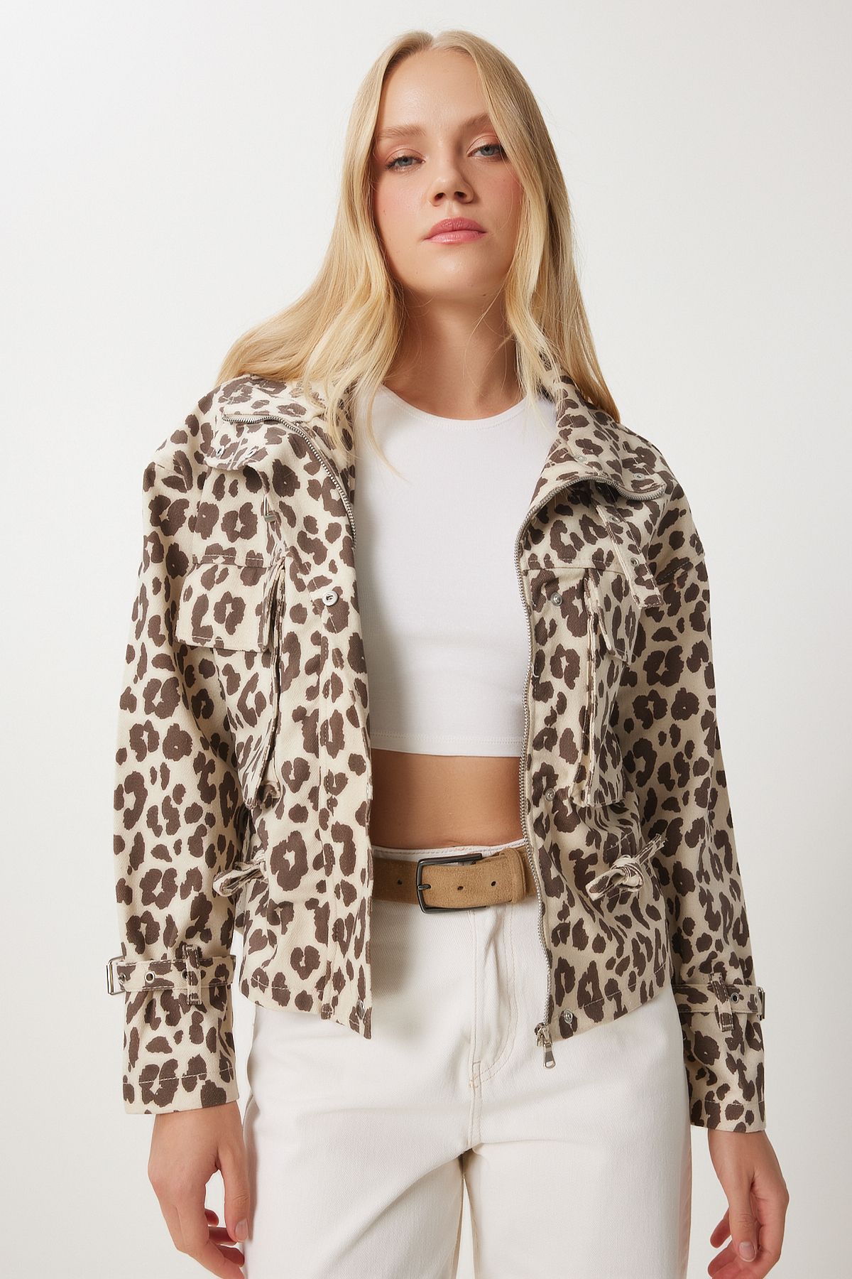Leopar Desenli Gabardin Ceket BEJ KAHVERENGİ LSA0003 Leopar Desenli Gabardin Ceket BEJ KAHVERENGİ LSA0003