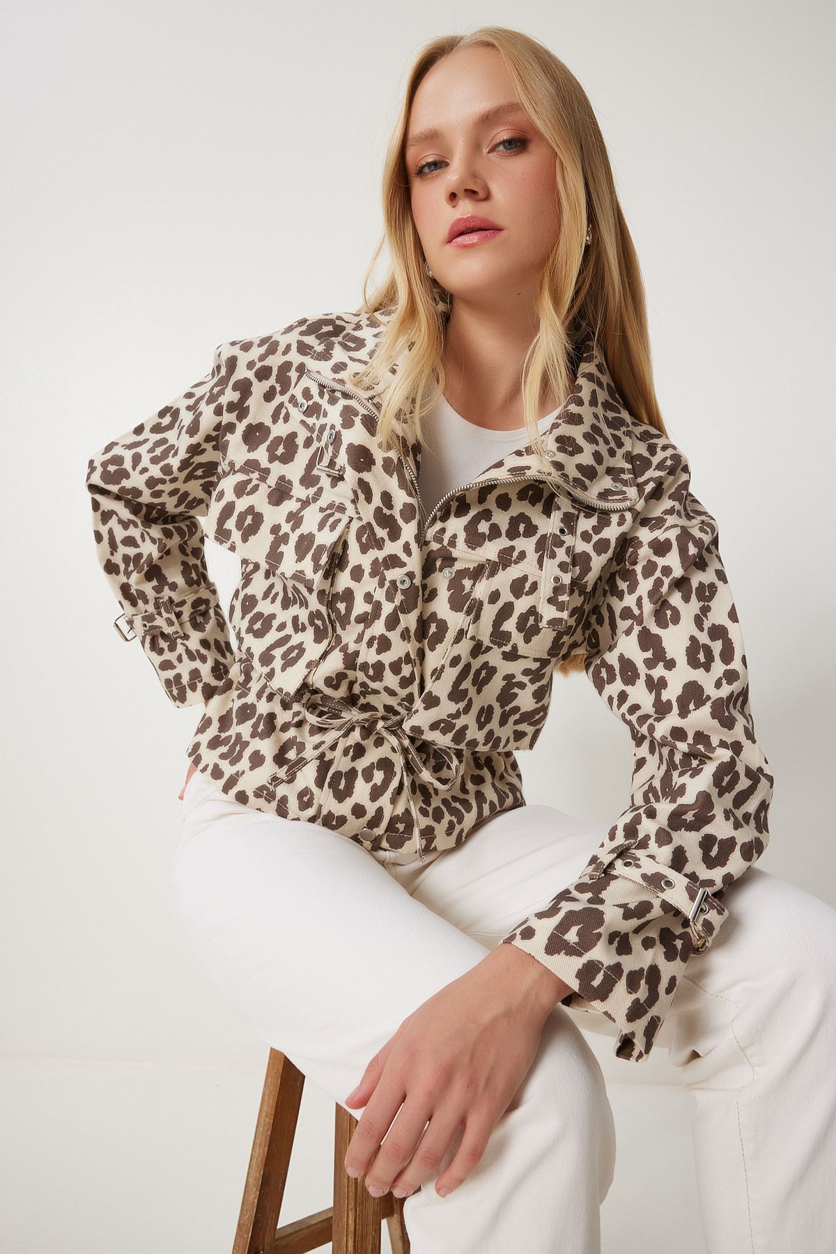 Leopar Desenli Gabardin Ceket BEJ KAHVERENGİ LSA0003 Leopar Desenli Gabardin Ceket BEJ KAHVERENGİ LSA0003