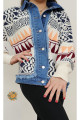 Mix Color Denim Detay Etnik Desen Triko Ceket Mix Color Denim Detay Etnik Desen Triko Ceket