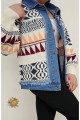 Mix Color Denim Detay Etnik Desen Triko Ceket Mix Color Denim Detay Etnik Desen Triko Ceket
