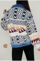 Mix Color Denim Detay Etnik Desen Triko Ceket Mix Color Denim Detay Etnik Desen Triko Ceket