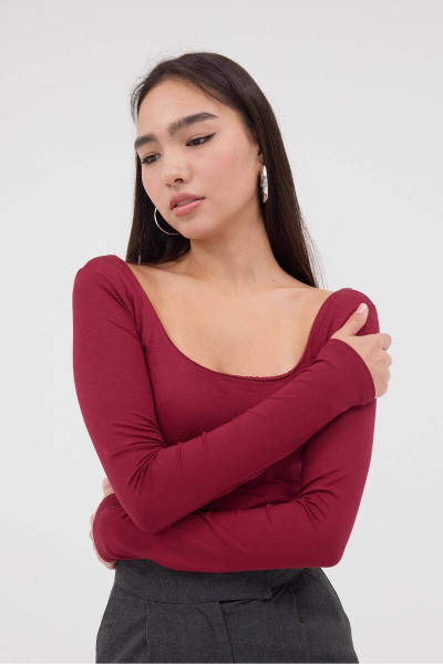 U Yaka Uzun Kollu Crop Bluz B11485-S10 U Yaka Uzun Kollu Crop Bluz B11485-S10