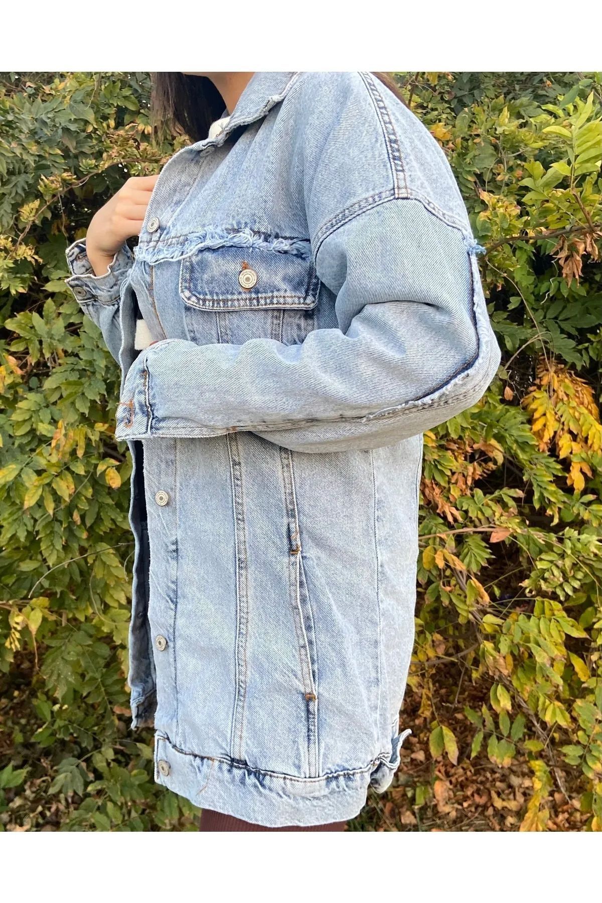 Kadın Uzun Oversize Açık Mavi Kot Ceket Kadın Uzun Oversize Açık Mavi Kot Ceket