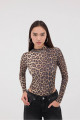 Dik Yaka Leopar Desenli Bodysuit Z13826-M3