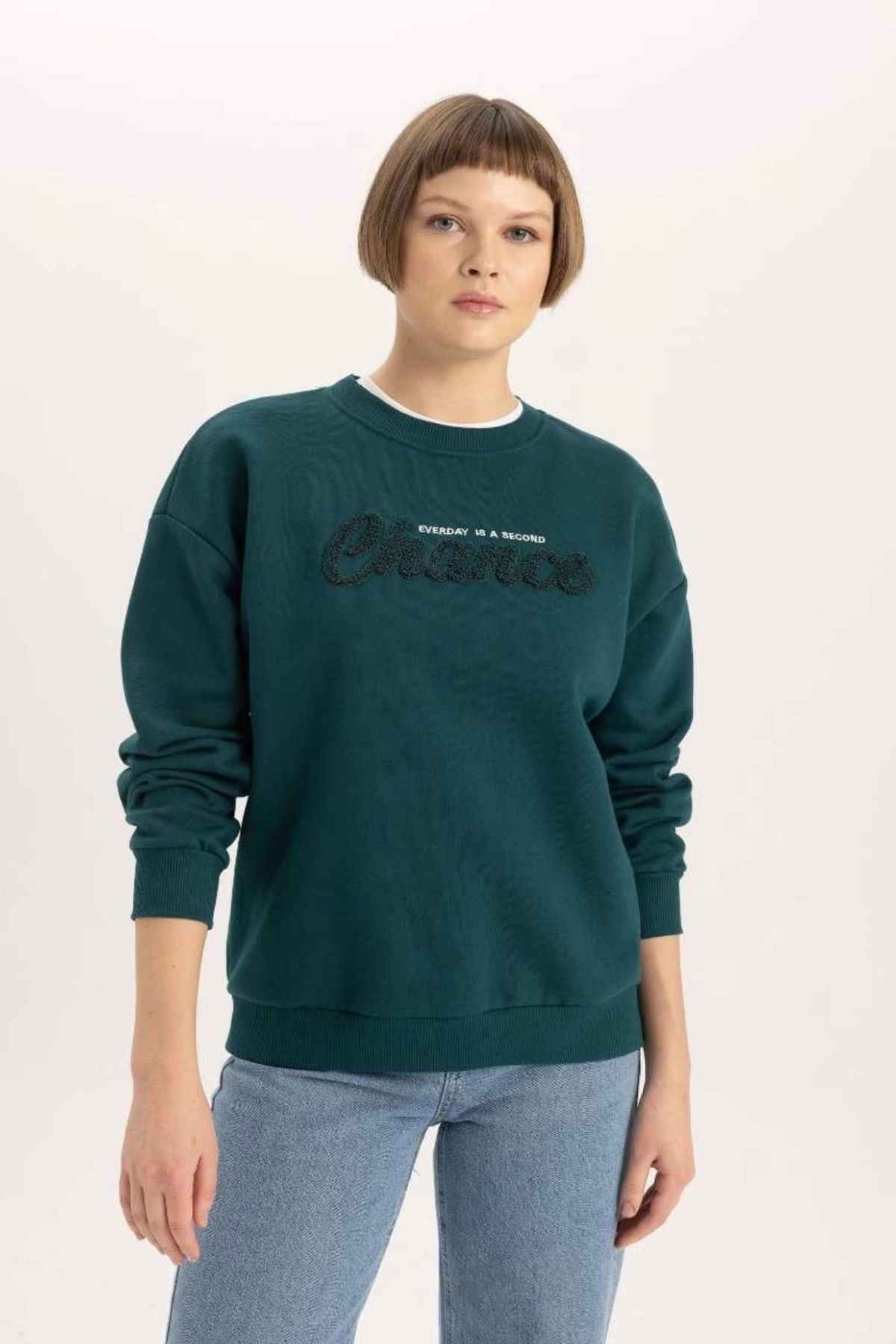 Relax Fit Bisiklet Yaka Baskılı Kalın Sweatshirt B6586ax23wn