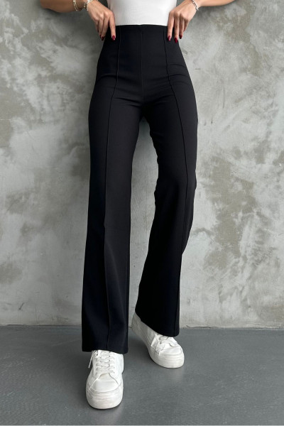 Yeni Sezon Kadın Likralı Beli Lastikli Bol Paça Palazzo Siyah Pantolon Yeni Sezon Kadın Likralı Beli Lastikli Bol Paça Palazzo Siyah Pantolon