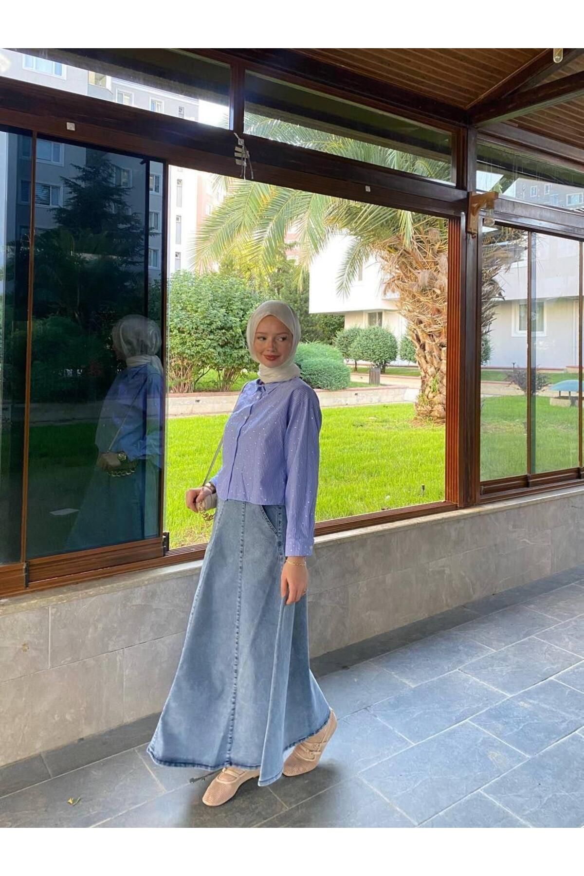 Parçalı Kloş ,uzun,cepli Kot Etek Parçalı Kloş ,uzun,cepli Kot Etek