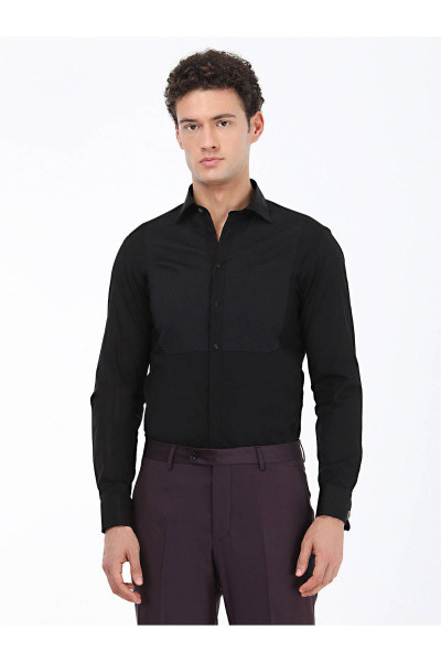 Siyah Düz Slim Fit Duble Manşet Klasik Yaka Smokin Gömlek Siyah Düz Slim Fit Duble Manşet Klasik Yaka Smokin Gömlek