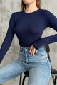 Lacivert Bisiklet Yaka Basic Uzun Kollu Body Lacivert Bisiklet Yaka Basic Uzun Kollu Body
