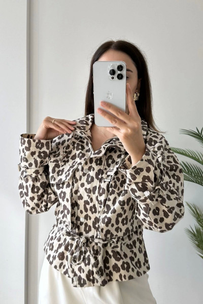 RBN038 99481 Kol Kemer Detay Leopar Ceket LEOPAR RBN038 99481 Kol Kemer Detay Leopar Ceket LEOPAR
