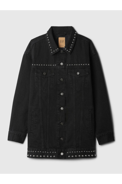 Kadın Siyah Zımba Detaylı Oversized Icon Denim Ceket Kadın Siyah Zımba Detaylı Oversized Icon Denim Ceket