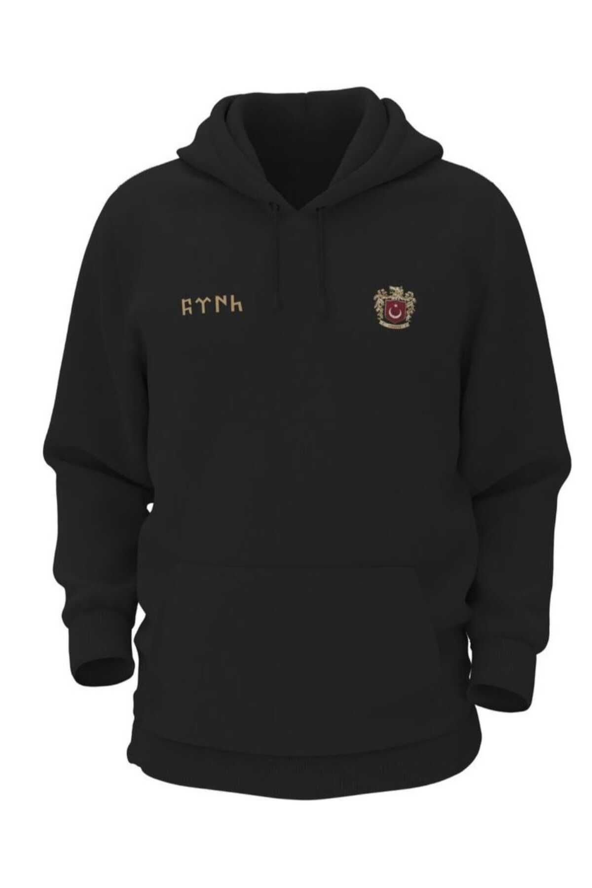 Göktürkçe TÜRK Yazılı Bozkurt Sembolü TÜRKİYE ve TÜRK Bayrağı Kurt Regular Fit %100 Pamuk Sweatshirt