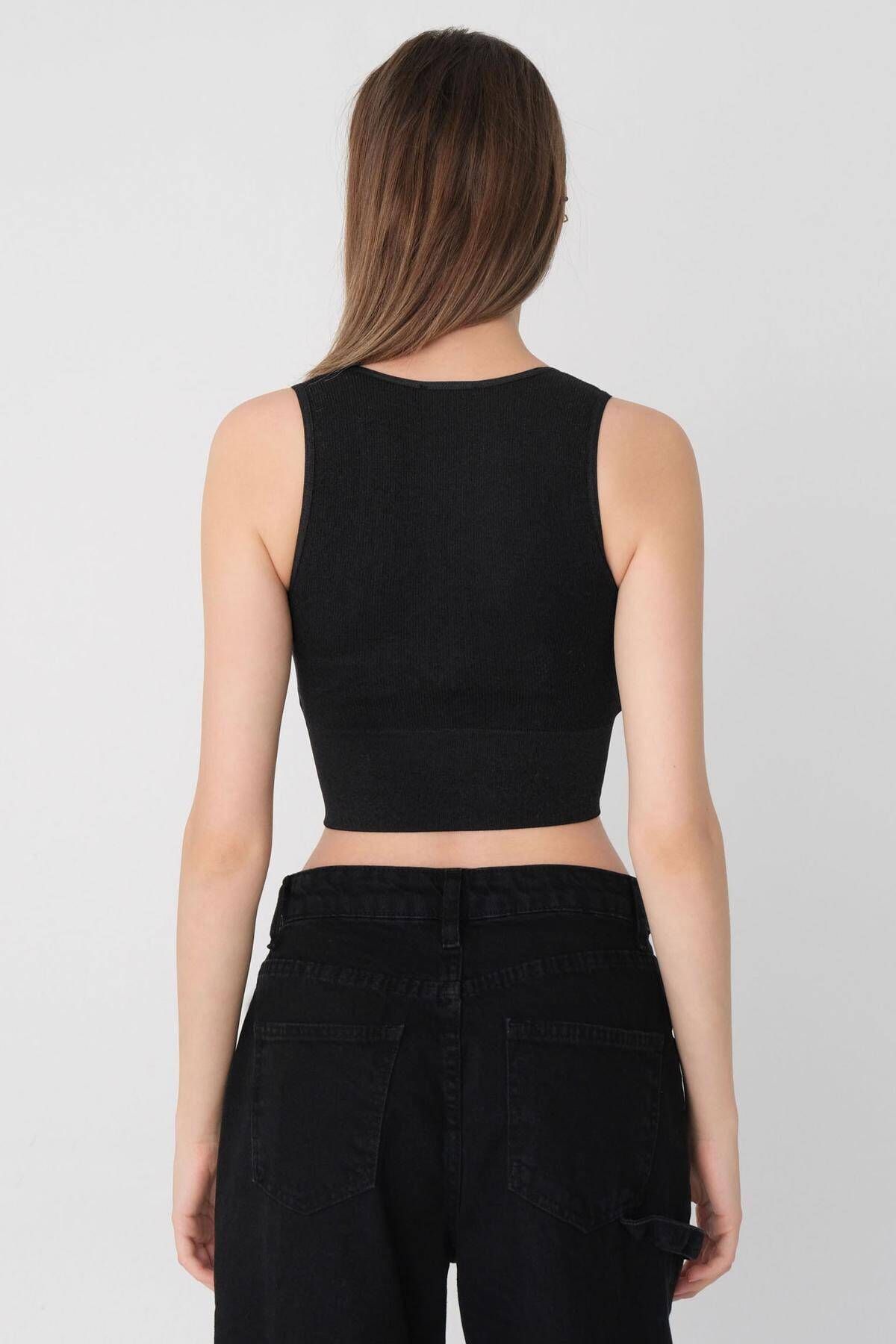 V Yaka Kalın Askılı Seamless Crop A0131-dk8 V Yaka Kalın Askılı Seamless Crop A0131-dk8