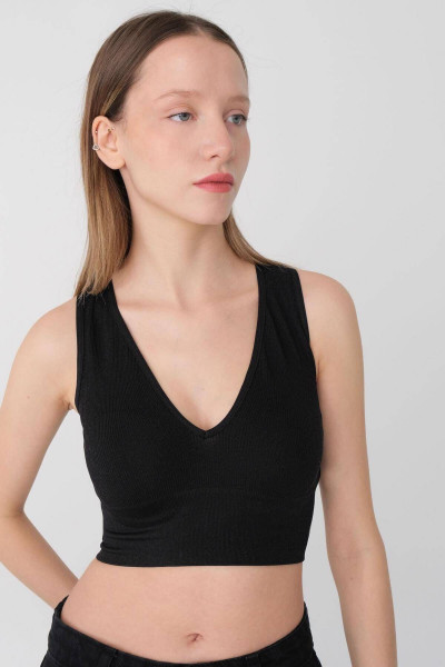 V Yaka Kalın Askılı Seamless Crop A0131-dk8 V Yaka Kalın Askılı Seamless Crop A0131-dk8