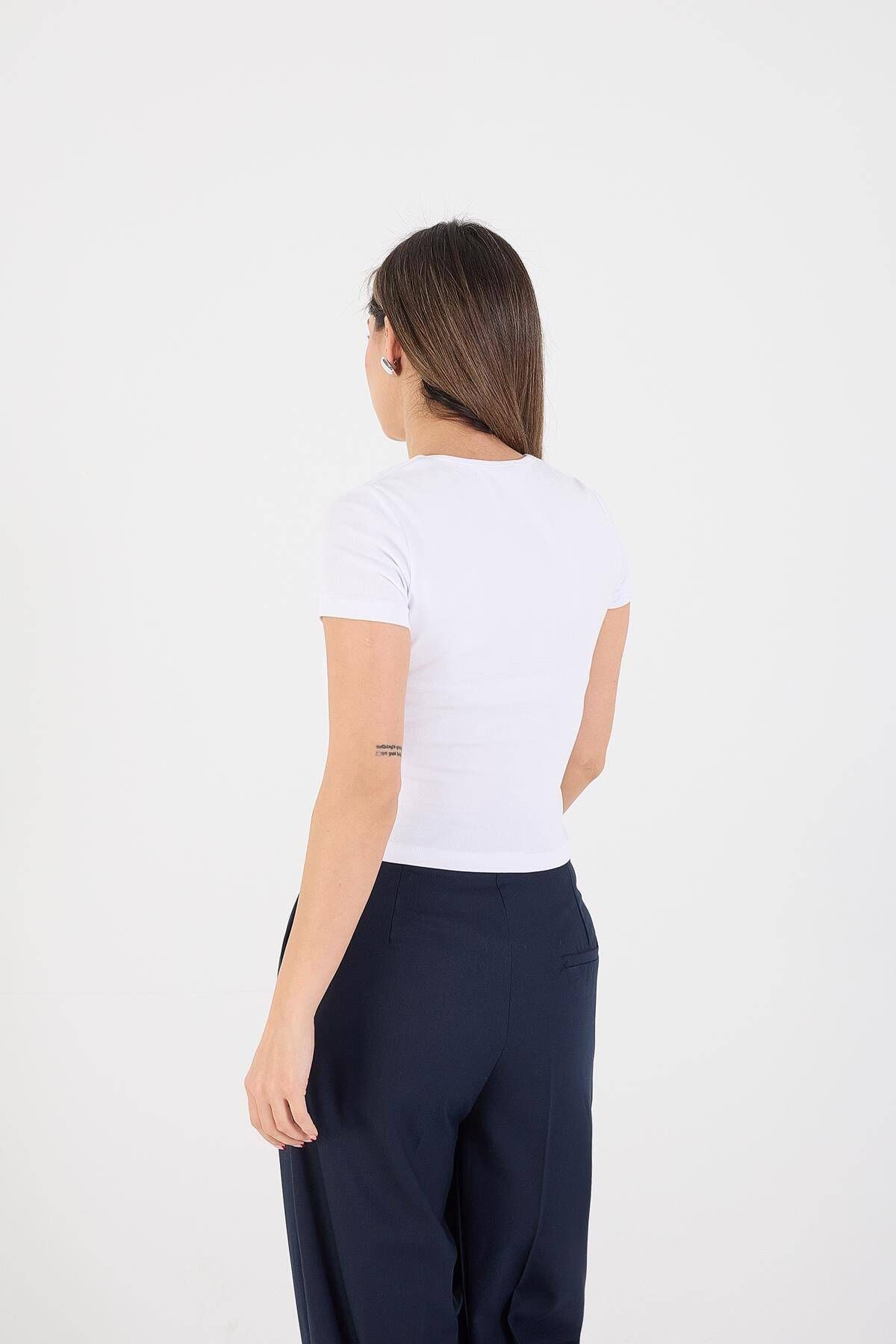 U Yaka Kısa Kollu Basic Bluz P3872-t9 U Yaka Kısa Kollu Basic Bluz P3872-t9