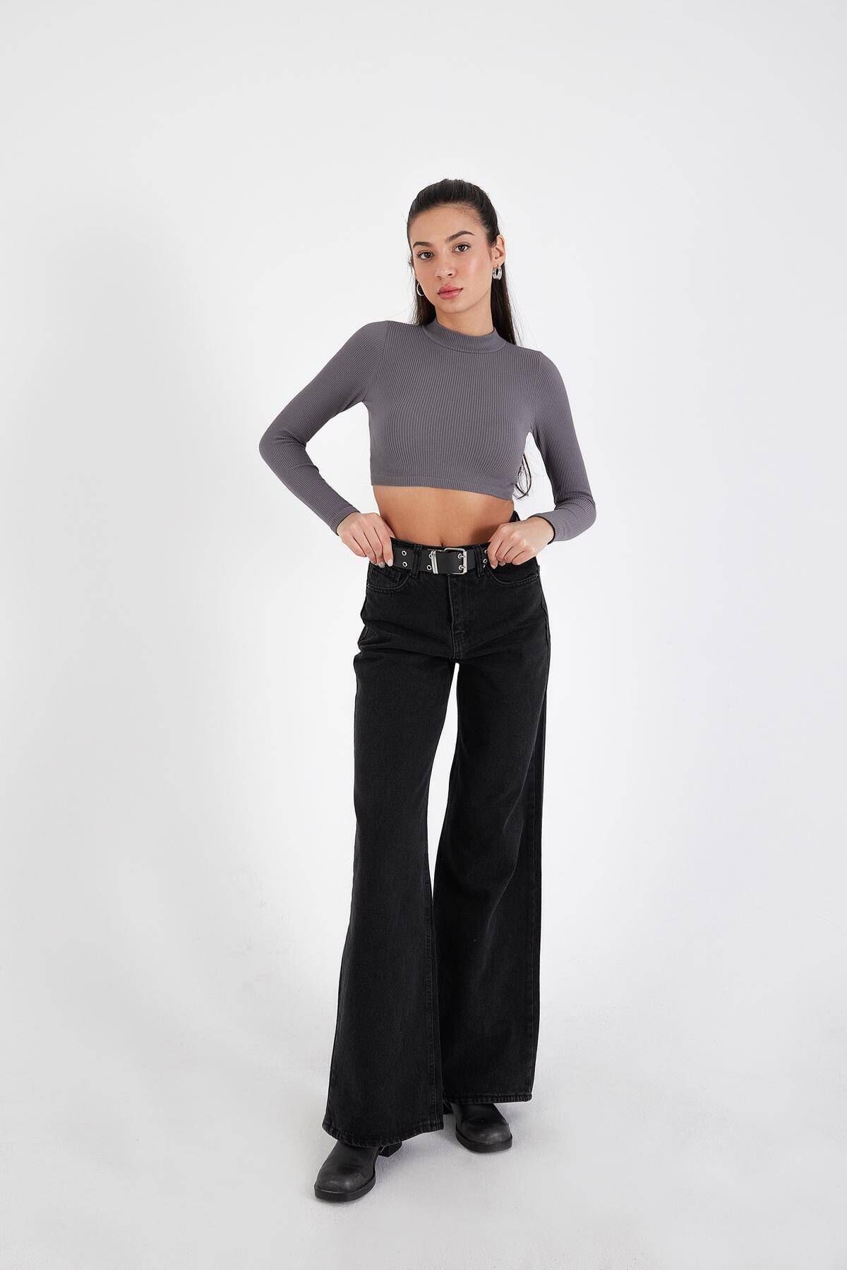 Uzun Kol Seamless Crop Bluz B0409-l5 Uzun Kol Seamless Crop Bluz B0409-l5