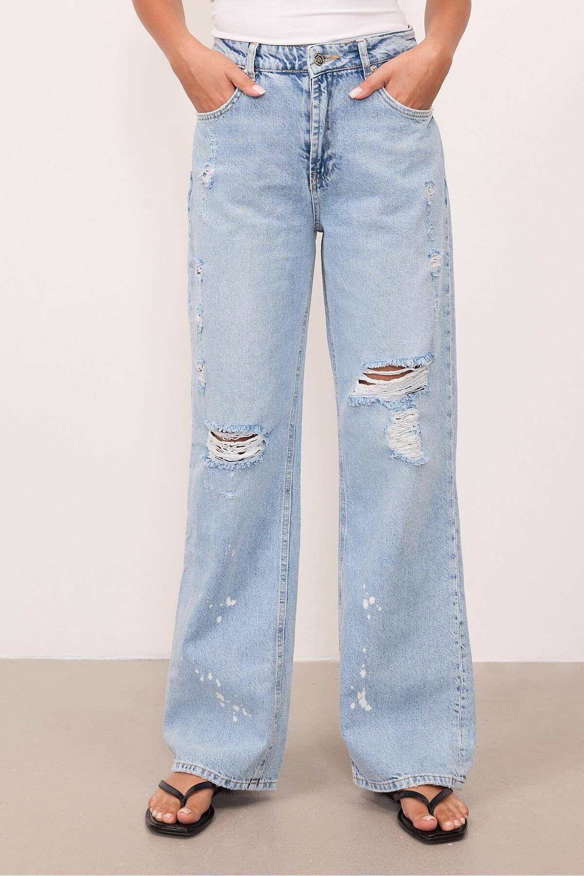 Yüksek Bel Yırtık Detaylı Jean Pantolon Ç.PN5198-PNF Yüksek Bel Yırtık Detaylı Jean Pantolon Ç.PN5198-PNF