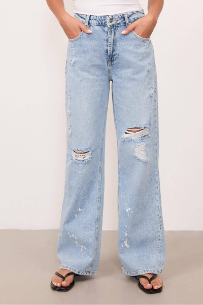 Yüksek Bel Yırtık Detaylı Jean Pantolon Ç.PN5198-PNF Yüksek Bel Yırtık Detaylı Jean Pantolon Ç.PN5198-PNF