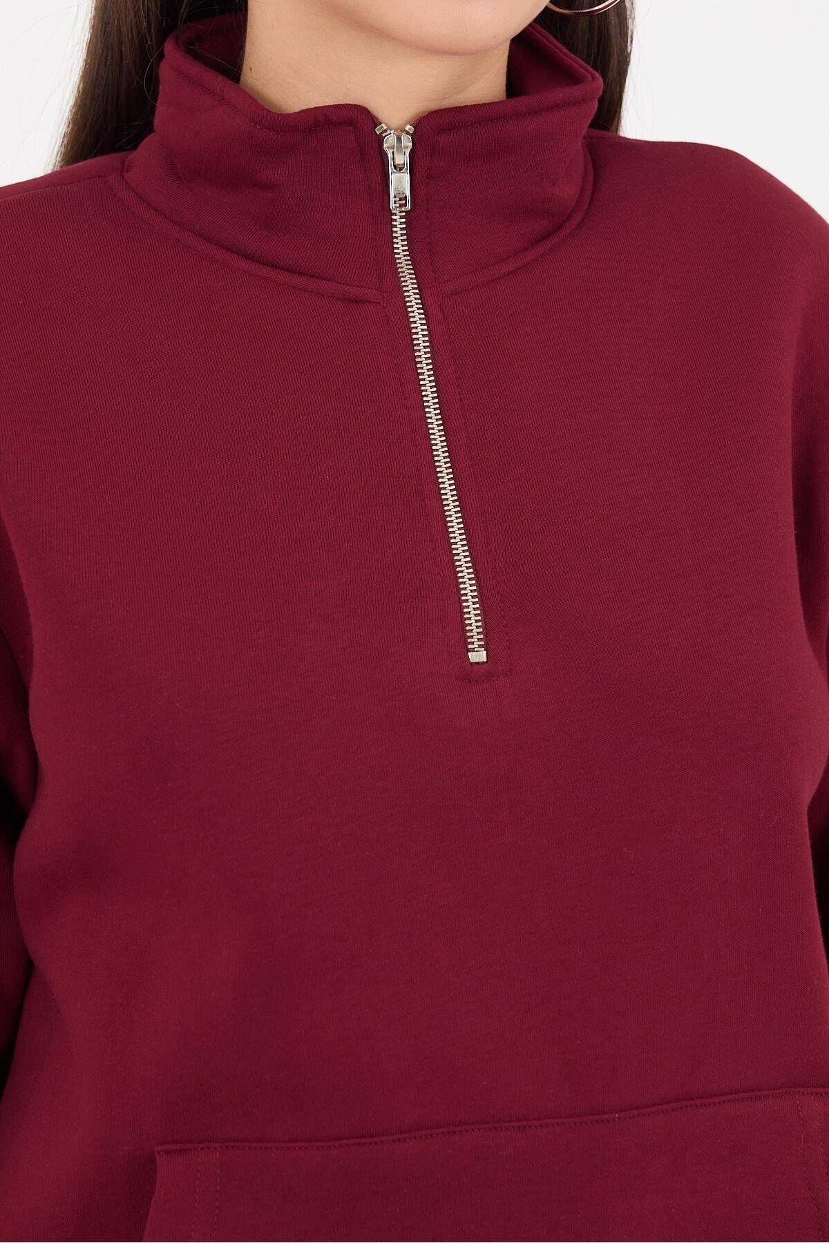 Yakası Fermuarlı Şardonlu Sweatshirt S11063-S9