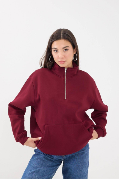 Yakası Fermuarlı Şardonlu Sweatshirt S11063-S9 Yakası Fermuarlı Şardonlu Sweatshirt S11063-S9