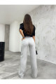 Taş Gri Kargo Cepli Likralı Yüksek Bel Wide Leg Pantolon Taş Gri Kargo Cepli Likralı Yüksek Bel Wide Leg Pantolon