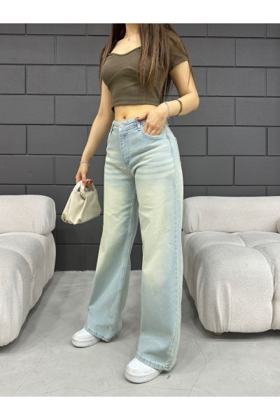 Kadın Soluk Efekt Vintage Yüksek Bel Wide Leg Jeans Kadın Soluk Efekt Vintage Yüksek Bel Wide Leg Jeans