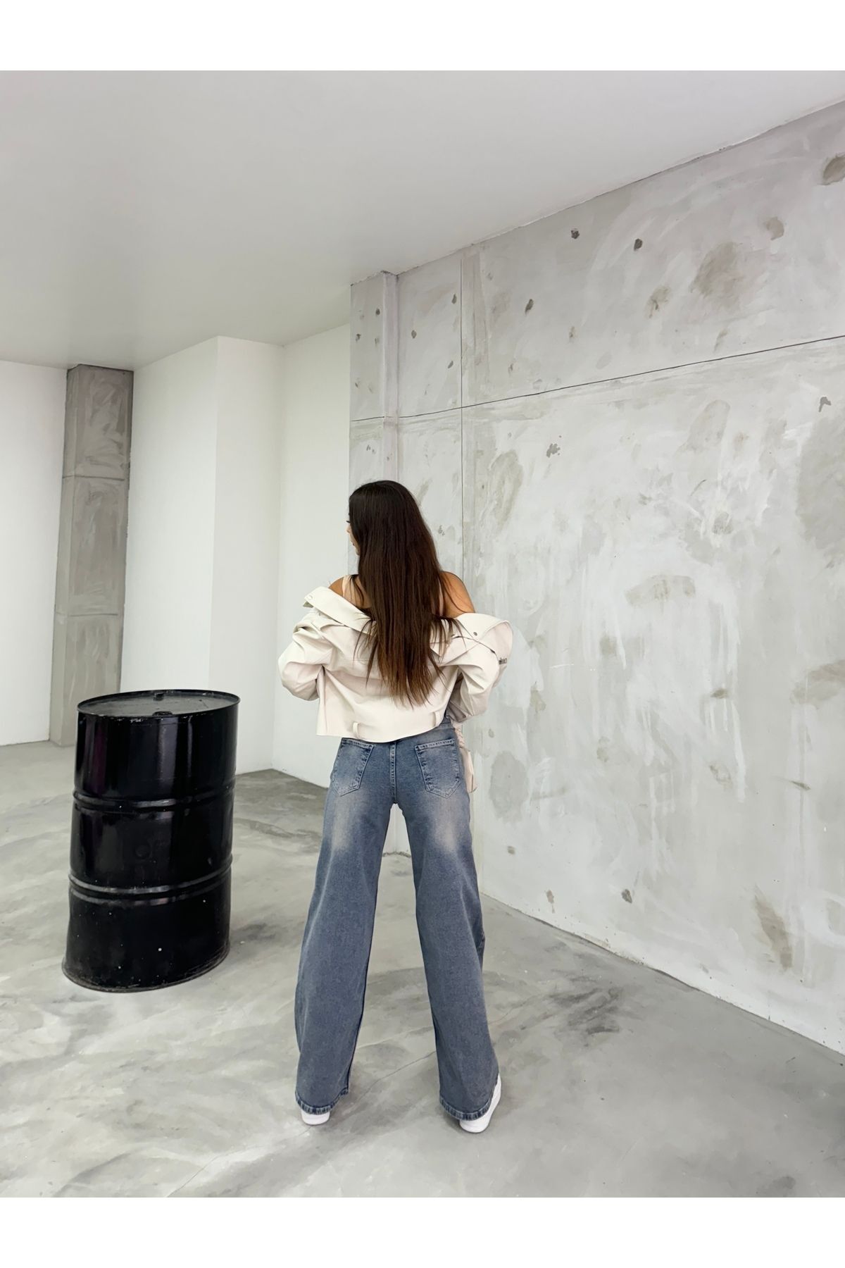 Kadın Soluk Efekt Vintage Yüksek Bel Wide Leg Jeans Kadın Soluk Efekt Vintage Yüksek Bel Wide Leg Jeans