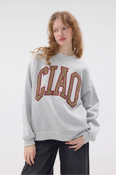 Leoparlı CIAO Yazılı Şardonlu Sweatshirt S710227-X4 Leoparlı CIAO Yazılı Şardonlu Sweatshirt S710227-X4