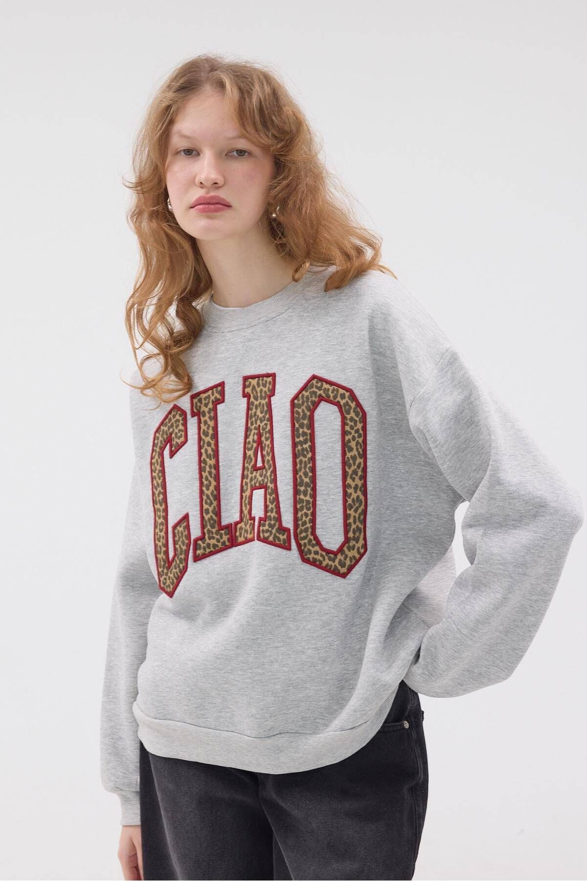 Leoparlı CIAO Yazılı Şardonlu Sweatshirt S710227-X4