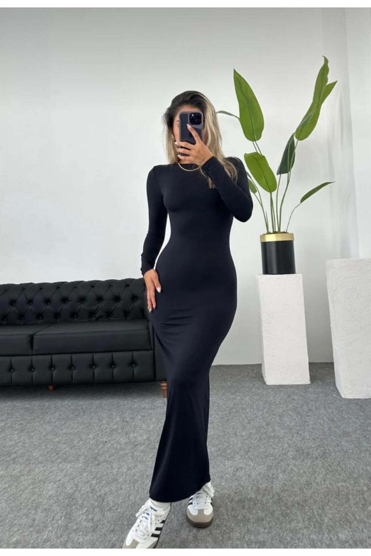 Kadın Siyah Hailey Uzun Kollu Likralı Maxi Elbise (Mevsimlik ve Kışlık ) Kadın Siyah Hailey Uzun Kollu Likralı Maxi Elbise (Mevsimlik ve Kışlık )