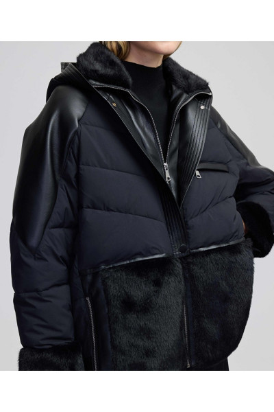 Suni kürk ve deri mix şişme mont Suni kürk ve deri mix şişme mont