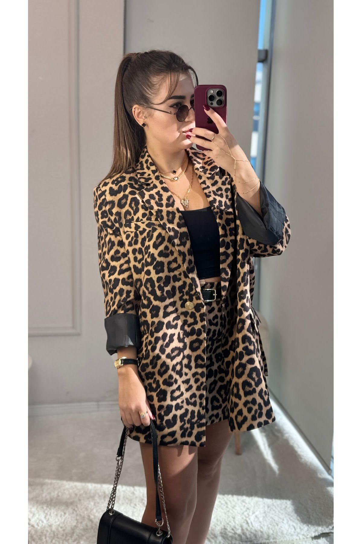 Oversize leopar ceket