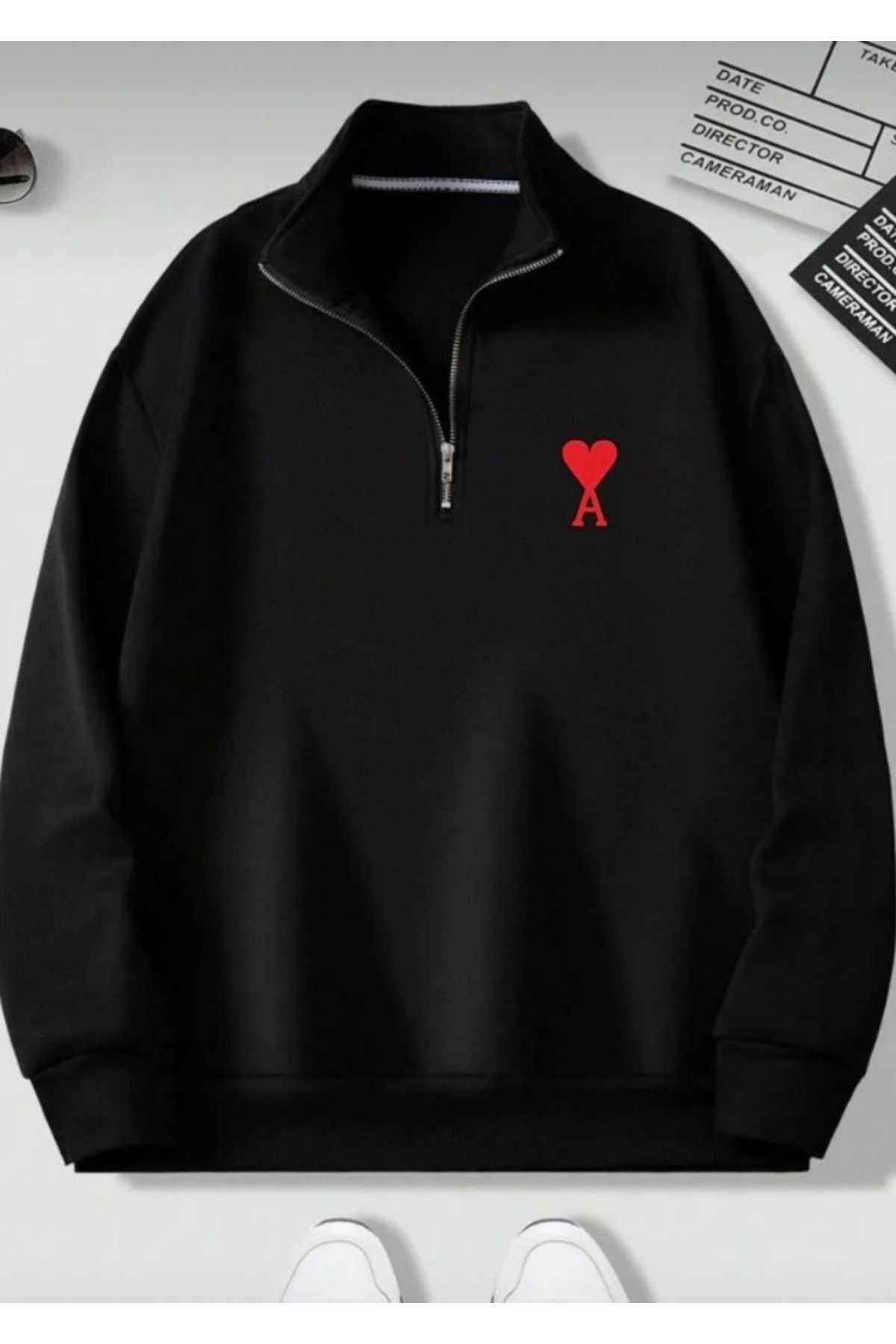 Siyah Dik Yaka Ami Baskılı Kazak Sweatshirt Siyah Dik Yaka Ami Baskılı Kazak Sweatshirt