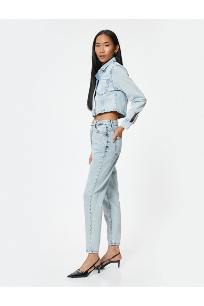 Yüksek Bel Kot Pantolon Crop Düz Paça - Mom Jean Yüksek Bel Kot Pantolon Crop Düz Paça - Mom Jean